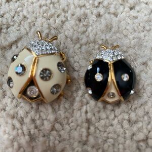 Joan Rivers Black and Cream Ladybug Brooch Set
